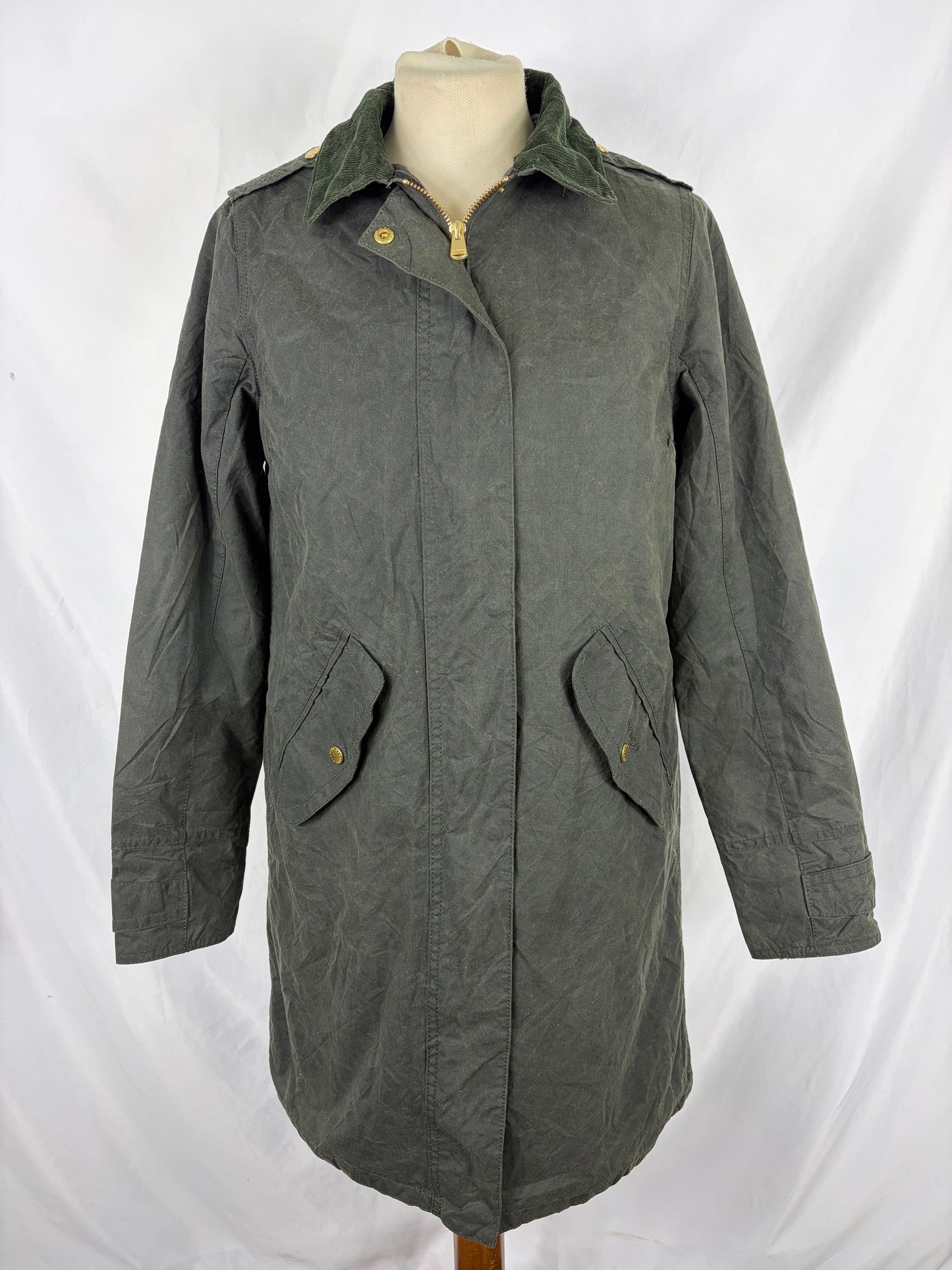 Giacca Barbour cerata da donna verde UK8 Xsmall -Lady Green wax Beresford Jacket size UK 8