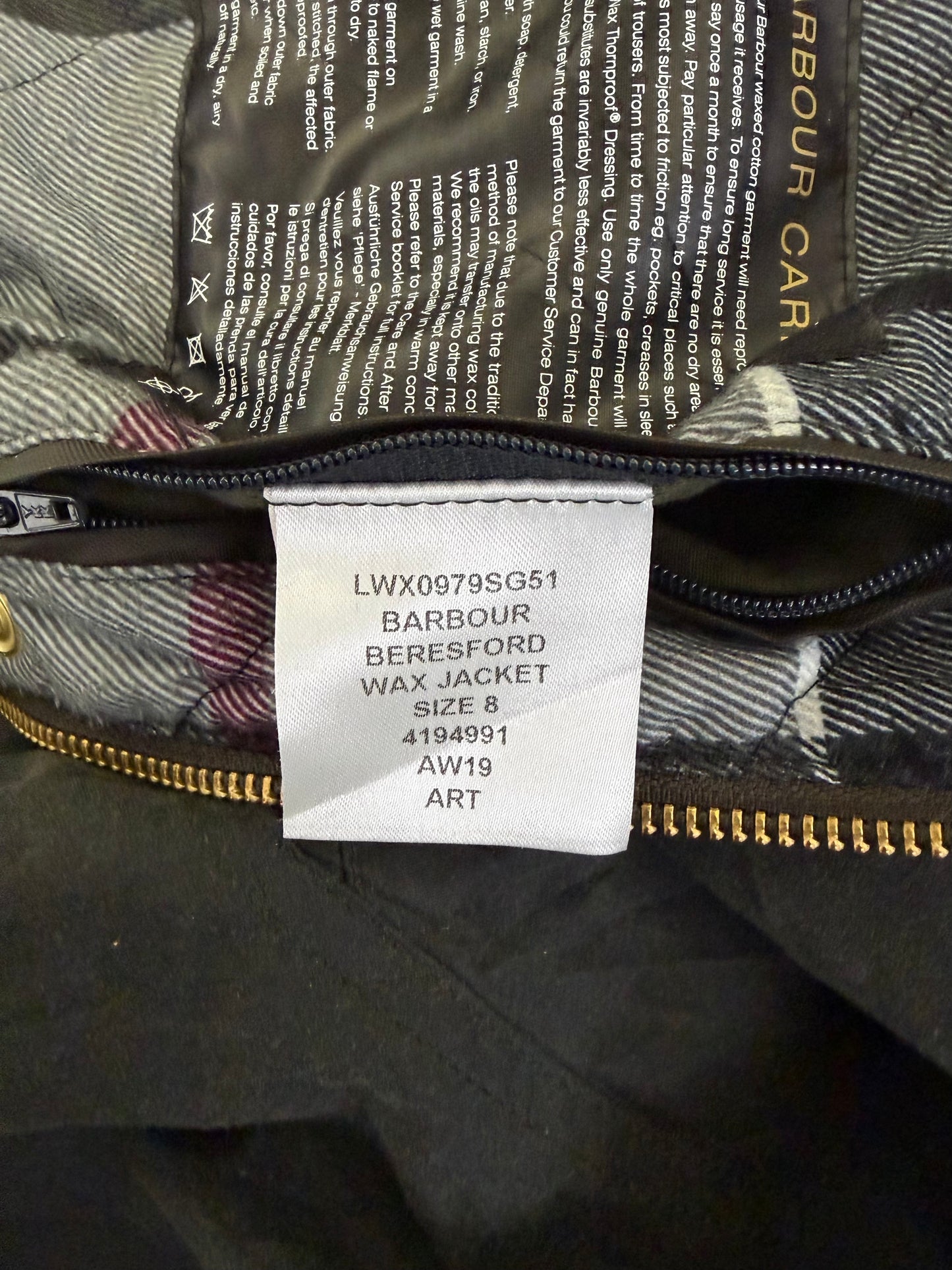 Giacca Barbour cerata da donna verde UK8 Xsmall -Lady Green wax Beresford Jacket size UK 8
