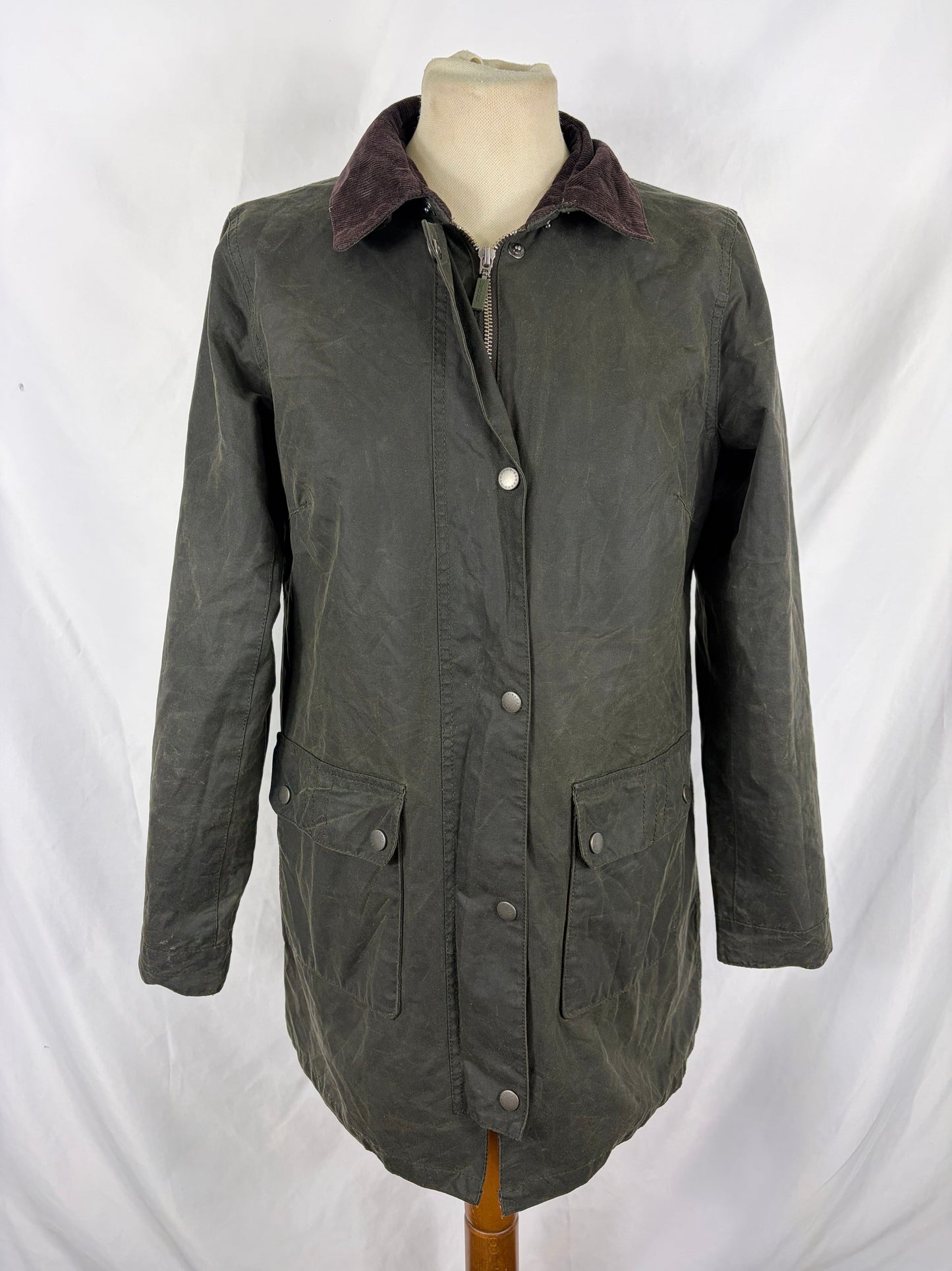 Giacca Barbour verde cerata da donna Uk 10 tg.40 -Green Whitmore Wax jacket Size uk10 Small