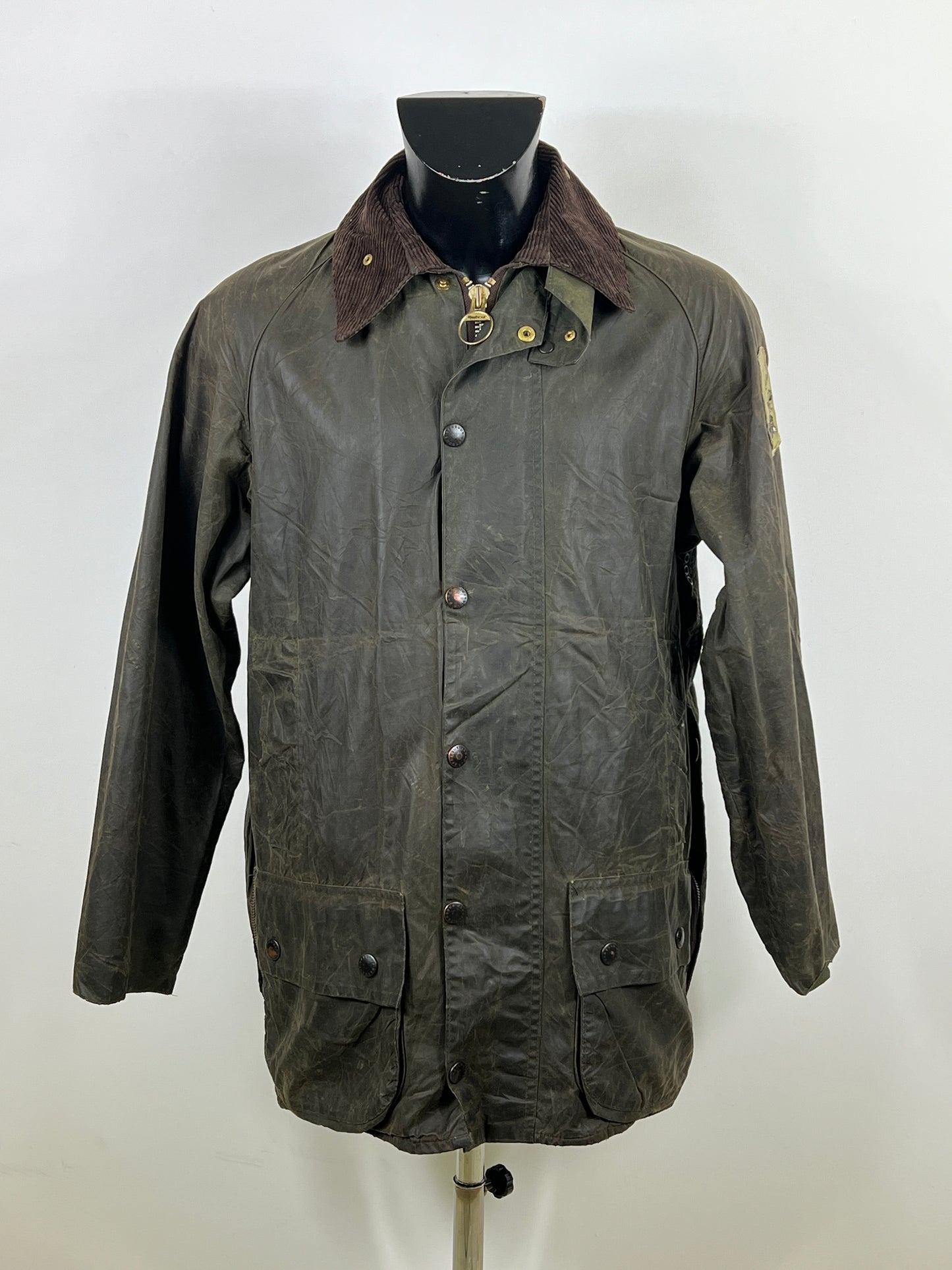 Barbour Giacca Beaufort vintage verde C38/97 cm -Green waxed Beaufort Jacket Size Small