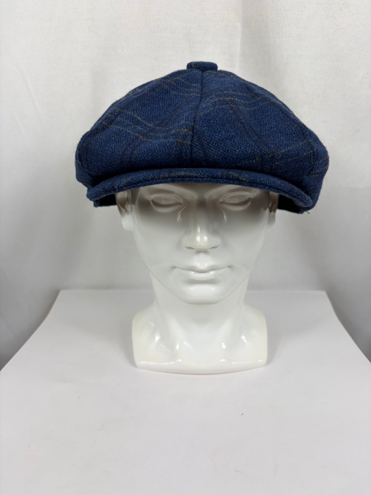 Coppola nuova inglese in lana a otto spicchi blu in tweed - Blue Eight panel tweed baker boy cap size one