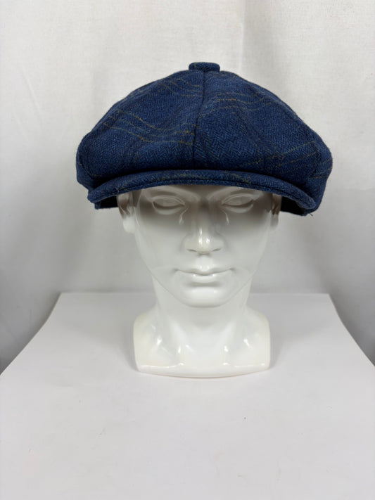 Coppola nuova inglese in lana a otto spicchi blu in tweed - Blue Eight panel tweed baker boy cap size one