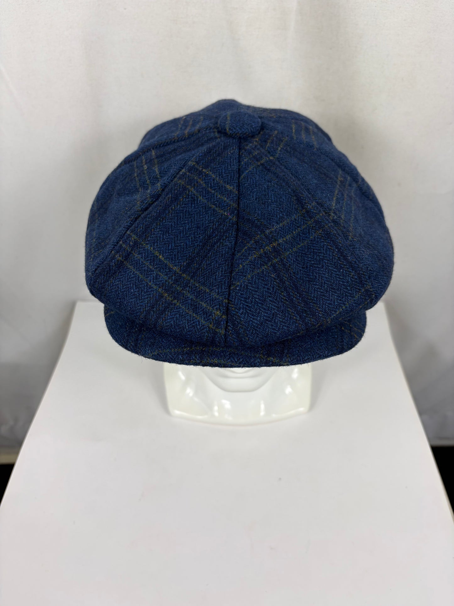Coppola nuova inglese in lana a otto spicchi blu in tweed - Blue Eight panel tweed baker boy cap size one