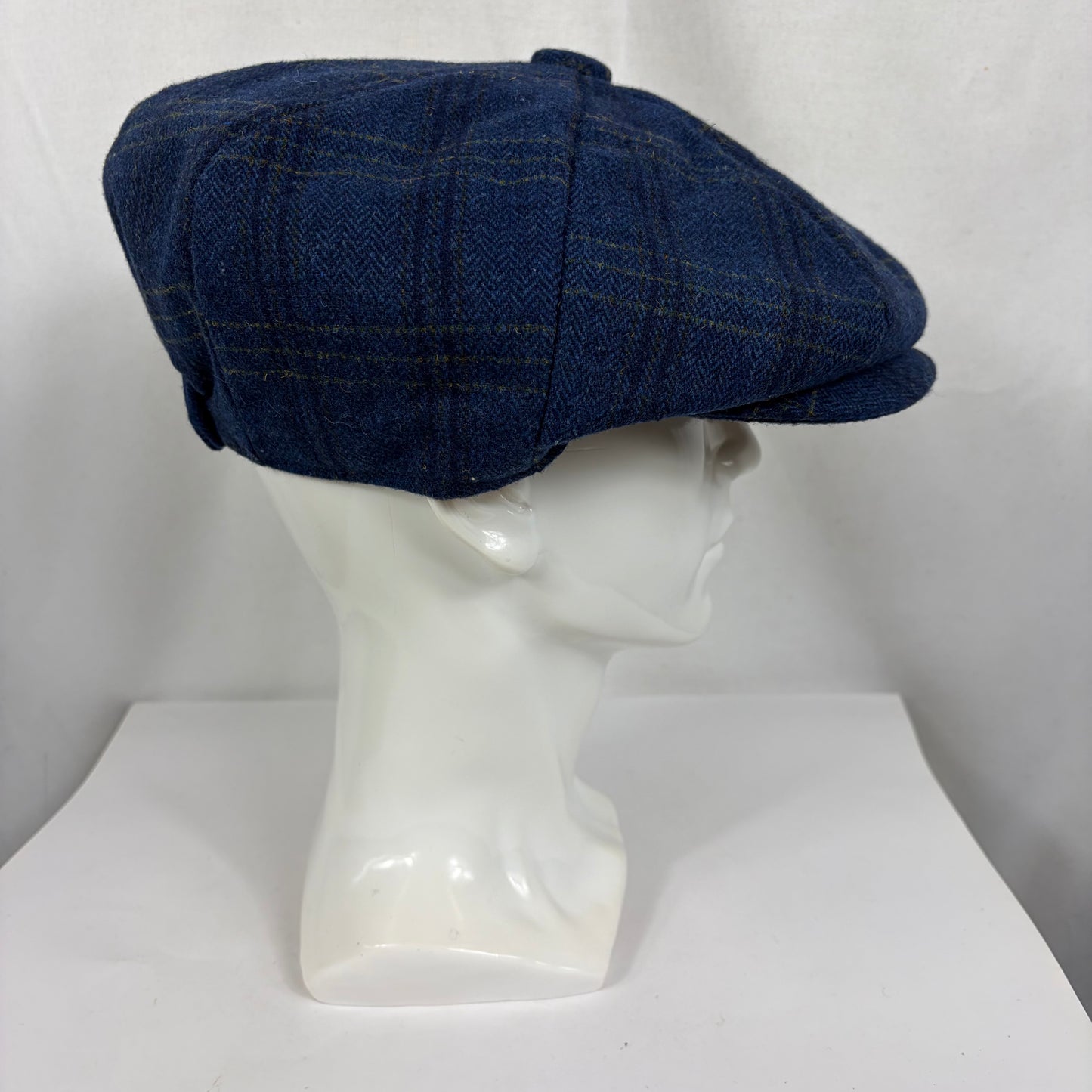 Coppola nuova inglese in lana a otto spicchi blu in tweed - Blue Eight panel tweed baker boy cap size one