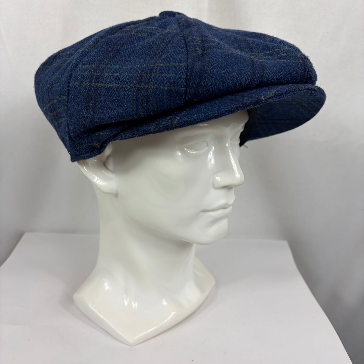 Coppola nuova inglese in lana a otto spicchi blu in tweed - Blue Eight panel tweed baker boy cap size one