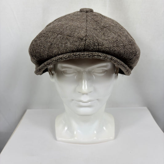 Coppola nuova inglese in lana a otto spicchi marrone chiaro in tweed - Light Brown Eight panel tweed baker boy cap size one