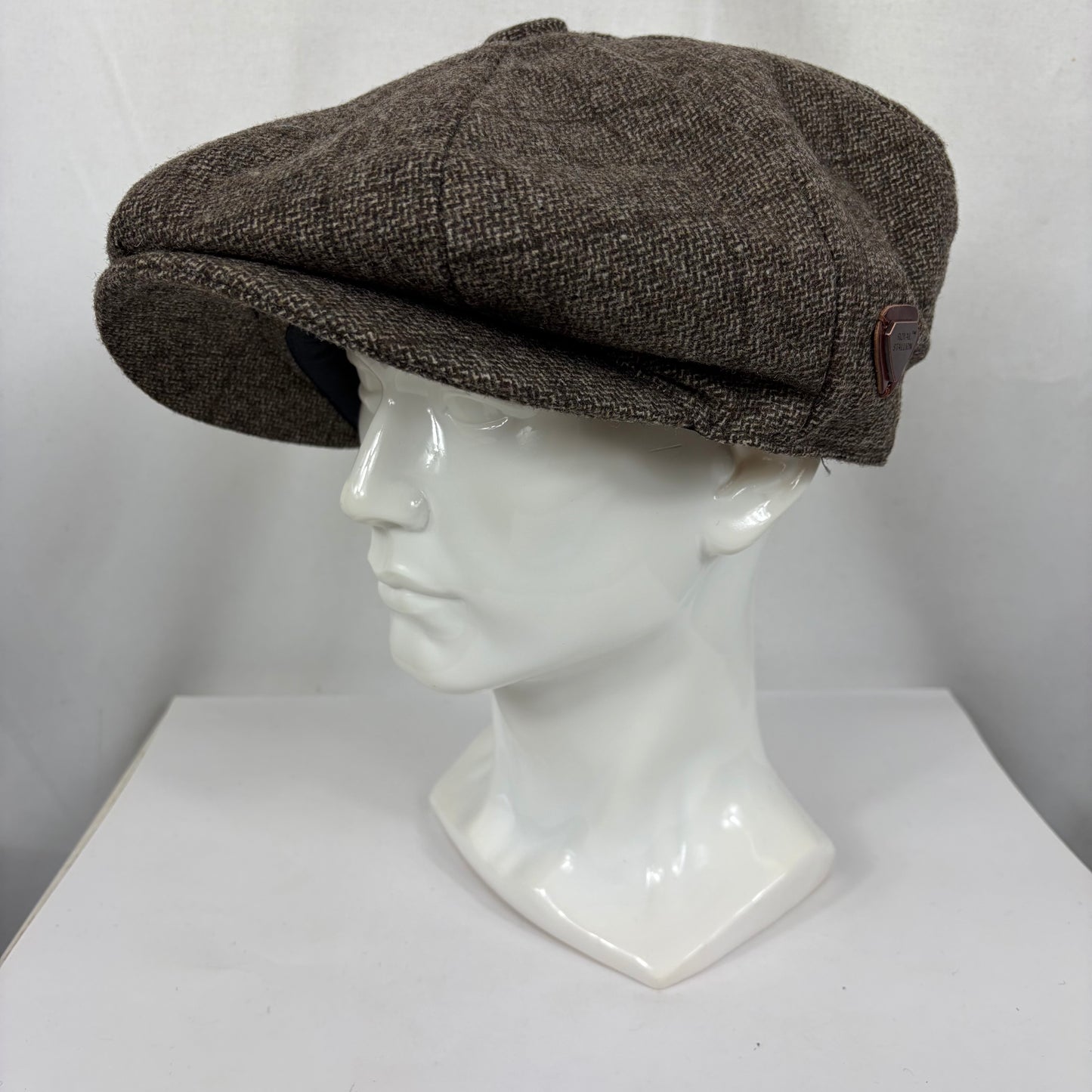 Coppola nuova inglese in lana a otto spicchi marrone chiaro in tweed - Light Brown Eight panel tweed baker boy cap size one - Shop In London
