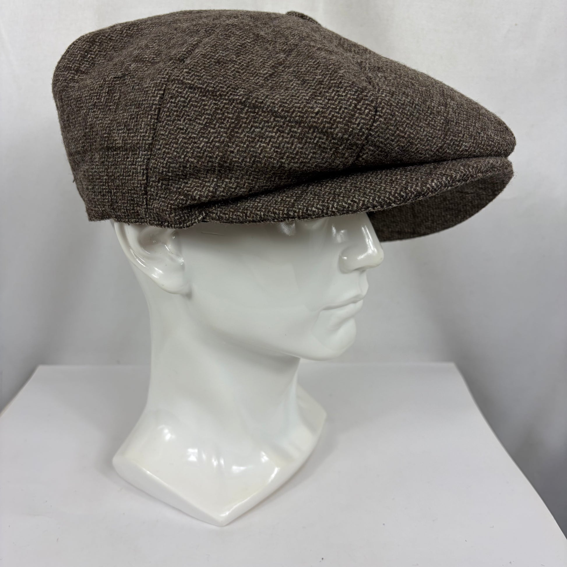 Coppola nuova inglese in lana a otto spicchi marrone chiaro in tweed - Light Brown Eight panel tweed baker boy cap size one - Shop In London