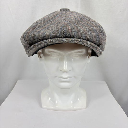 Coppola nuova inglese in lana a otto spicchi grigia a spina di pesce - Eight panel herringbone baker boy cap size one