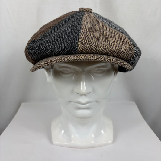 Coppola nuova inglese in lana patch a spina di pesce a otto spicchi stile Peaky Blinders - Shop In London