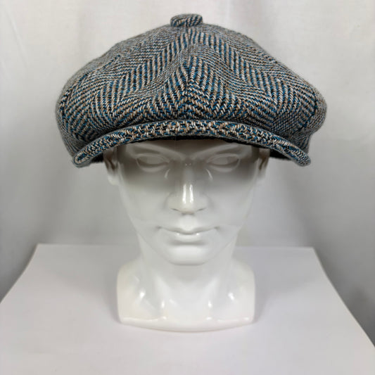 Coppola nuova inglese in lana a spina di pesce a fantasia a otto spicchi stile Peaky Blinders