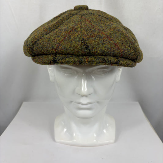 Coppola nuova inglese in lana a otto spicchi verde in tweed  - Eight panel tweed green baker boy cap size one