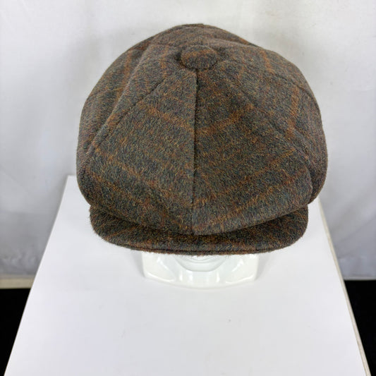 Coppola nuova inglese in lana a otto spicchi verde scuro in tweed - Green Eight panel tweed baker boy cap size one
