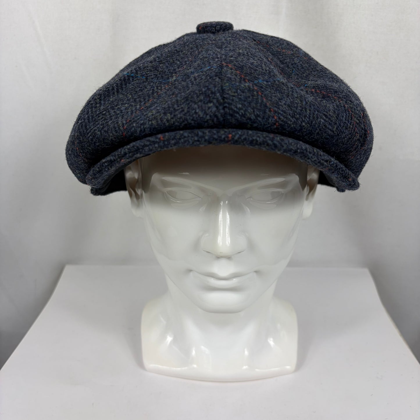 Coppola nuova inglese in lana blu in tweed a otto spicchi stile Peaky Blinders