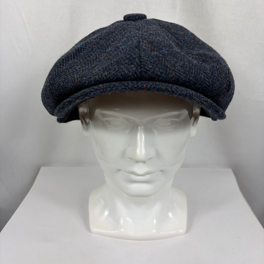 Coppola nuova inglese in lana blu in tweed a otto spicchi stile Peaky Blinders