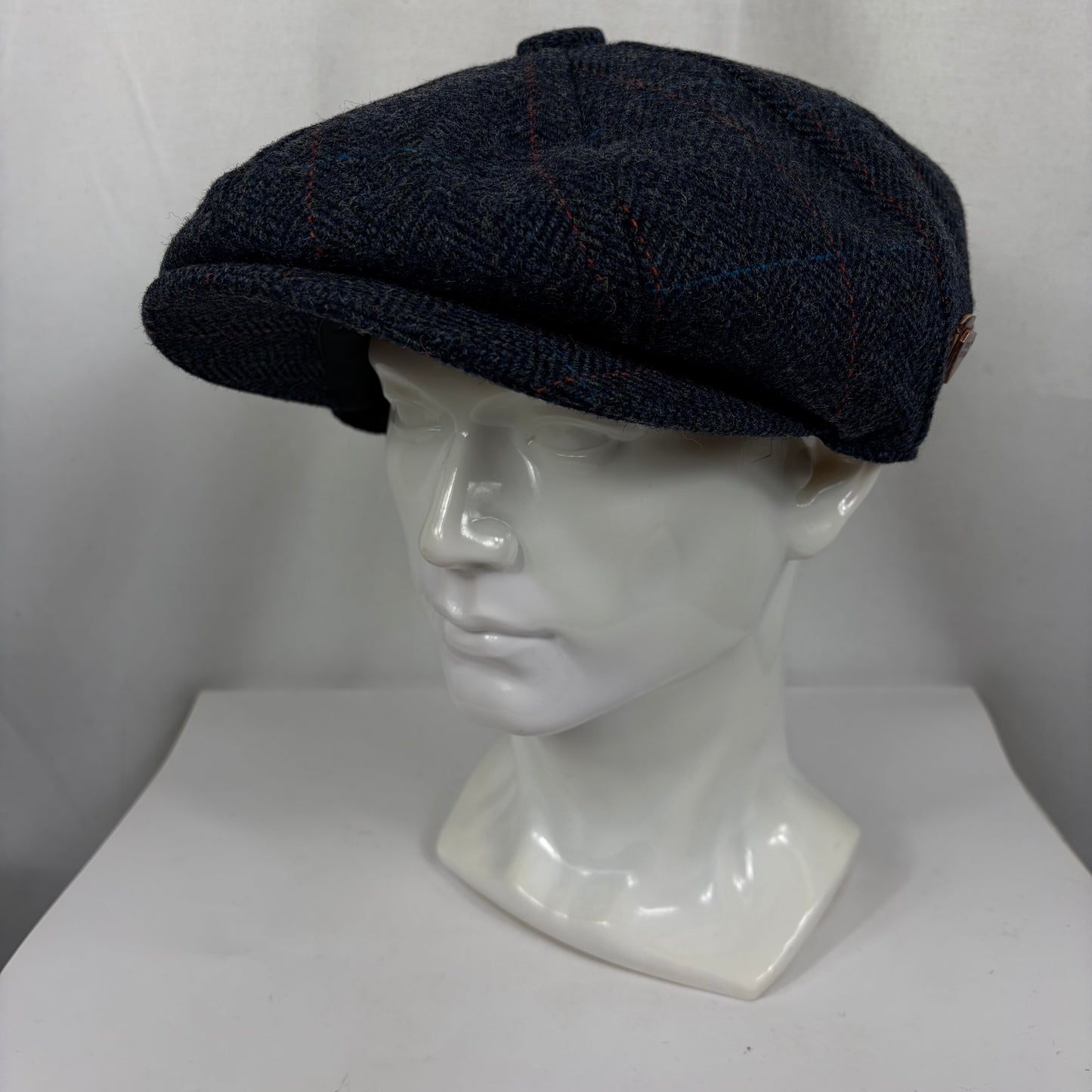 Coppola nuova inglese in lana blu in tweed a otto spicchi stile Peaky Blinders