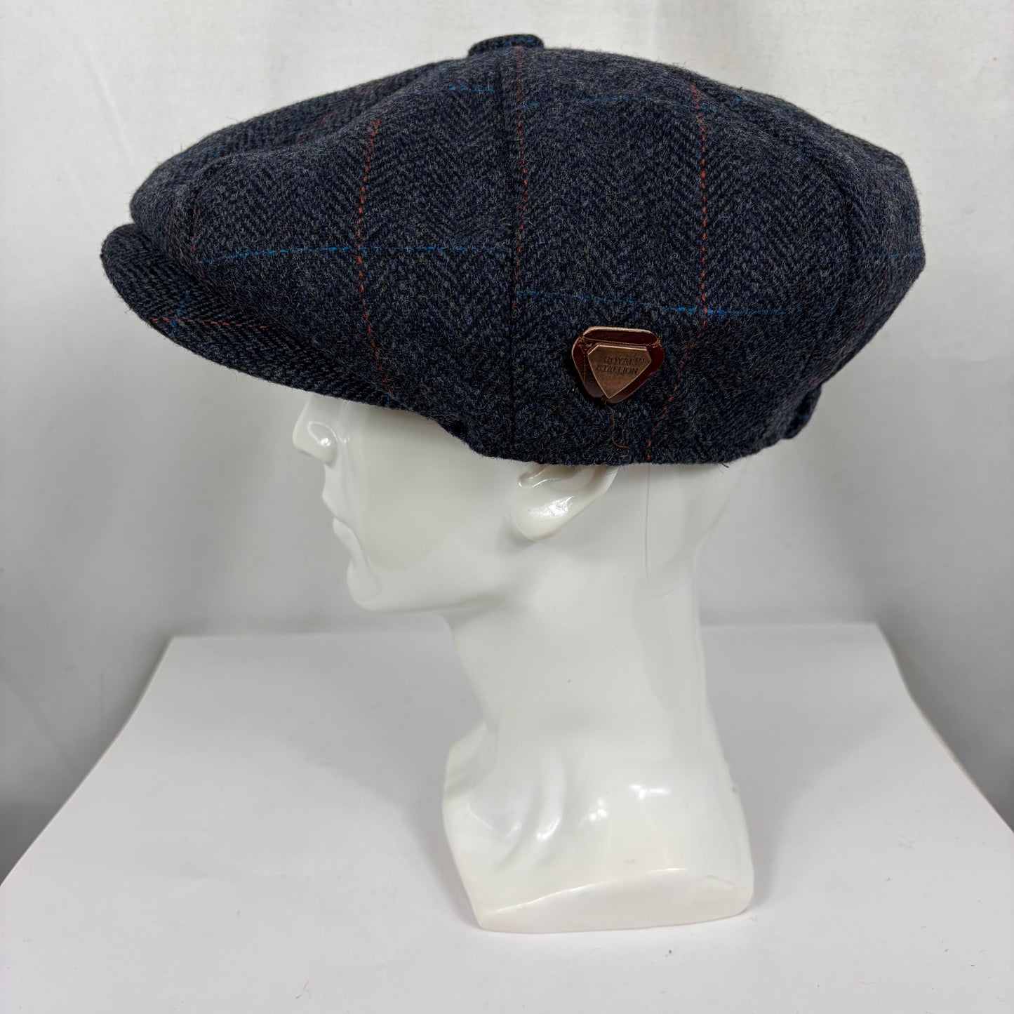 Coppola nuova inglese in lana blu in tweed a otto spicchi stile Peaky Blinders