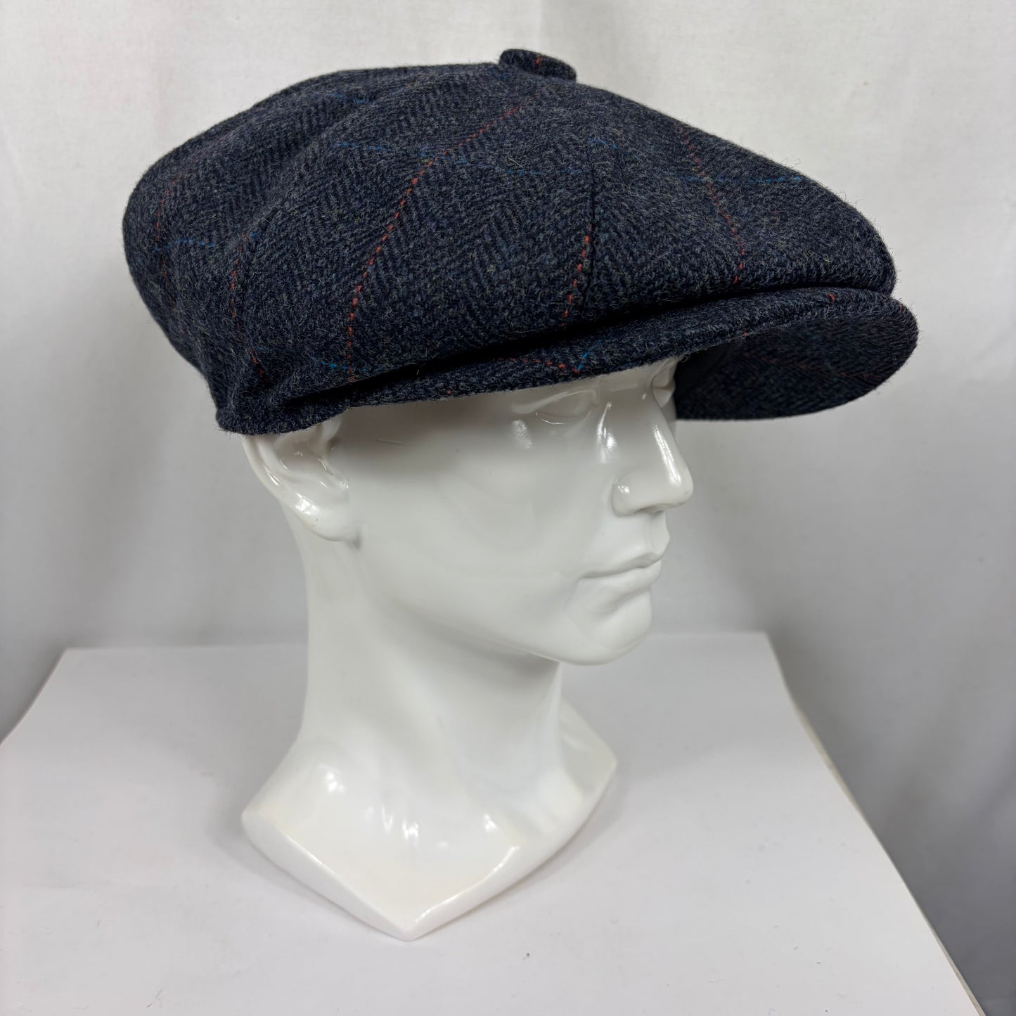 Coppola nuova inglese in lana blu in tweed a otto spicchi stile Peaky Blinders