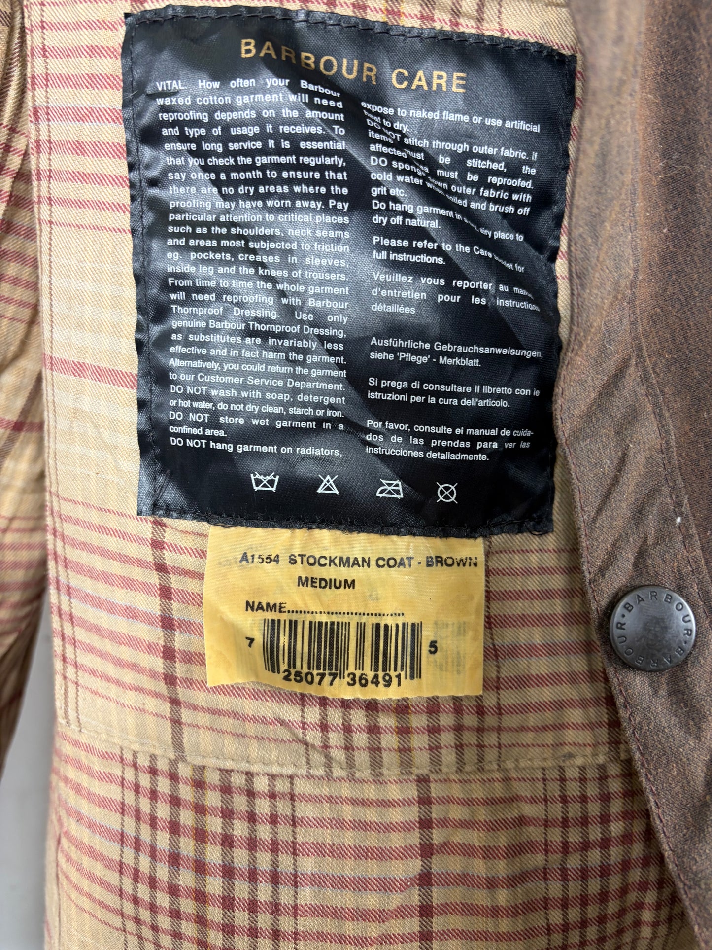 RARO Cappotto Barbour STOCKMAN marrone Medium Man Brown wax Long Coat Size M - Shop In London