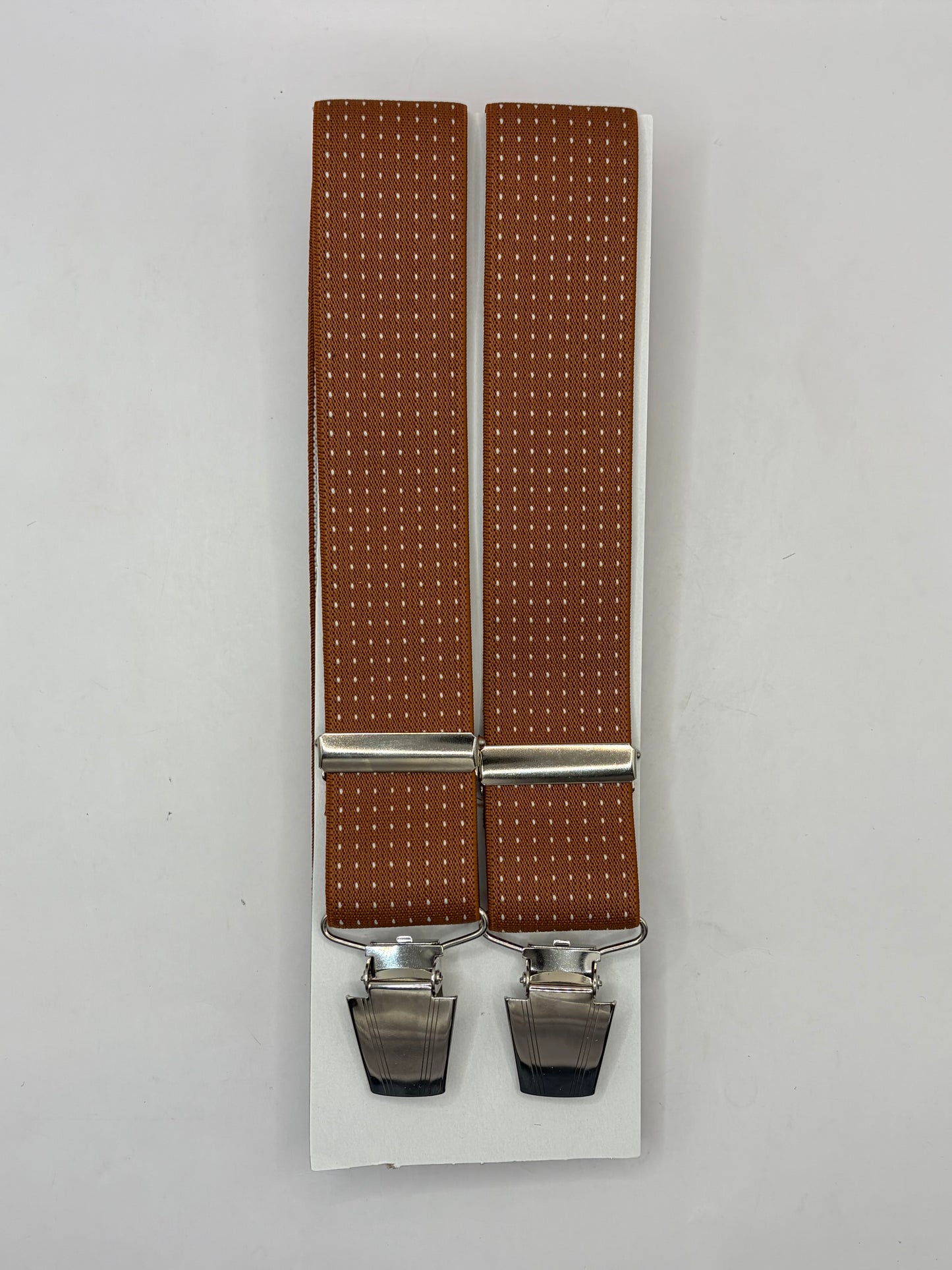 Bretelle da uomo con clip marrone chiaro con puntini - Shop In London