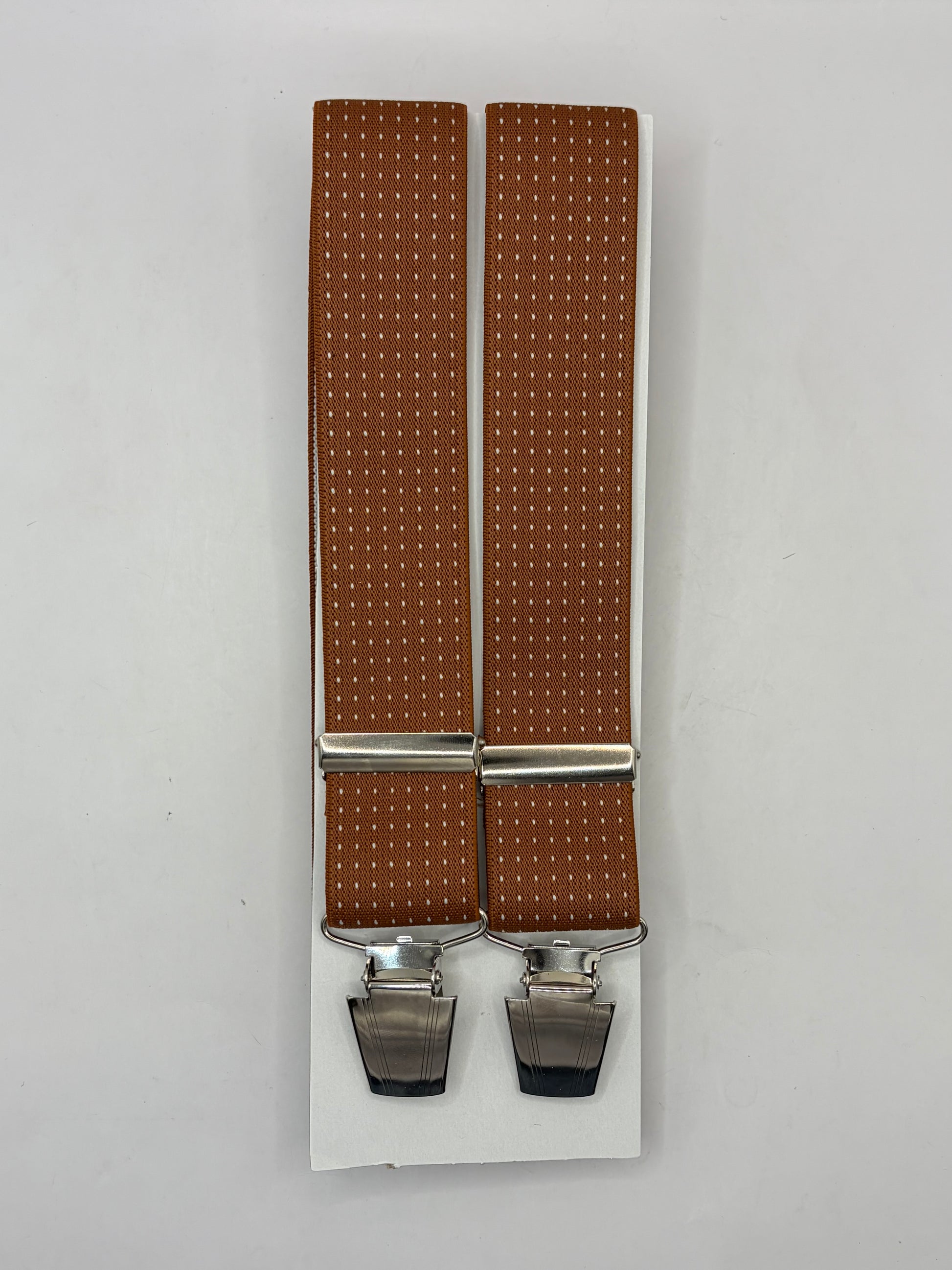 Bretelle da uomo con clip marrone chiaro con puntini - Shop In London
