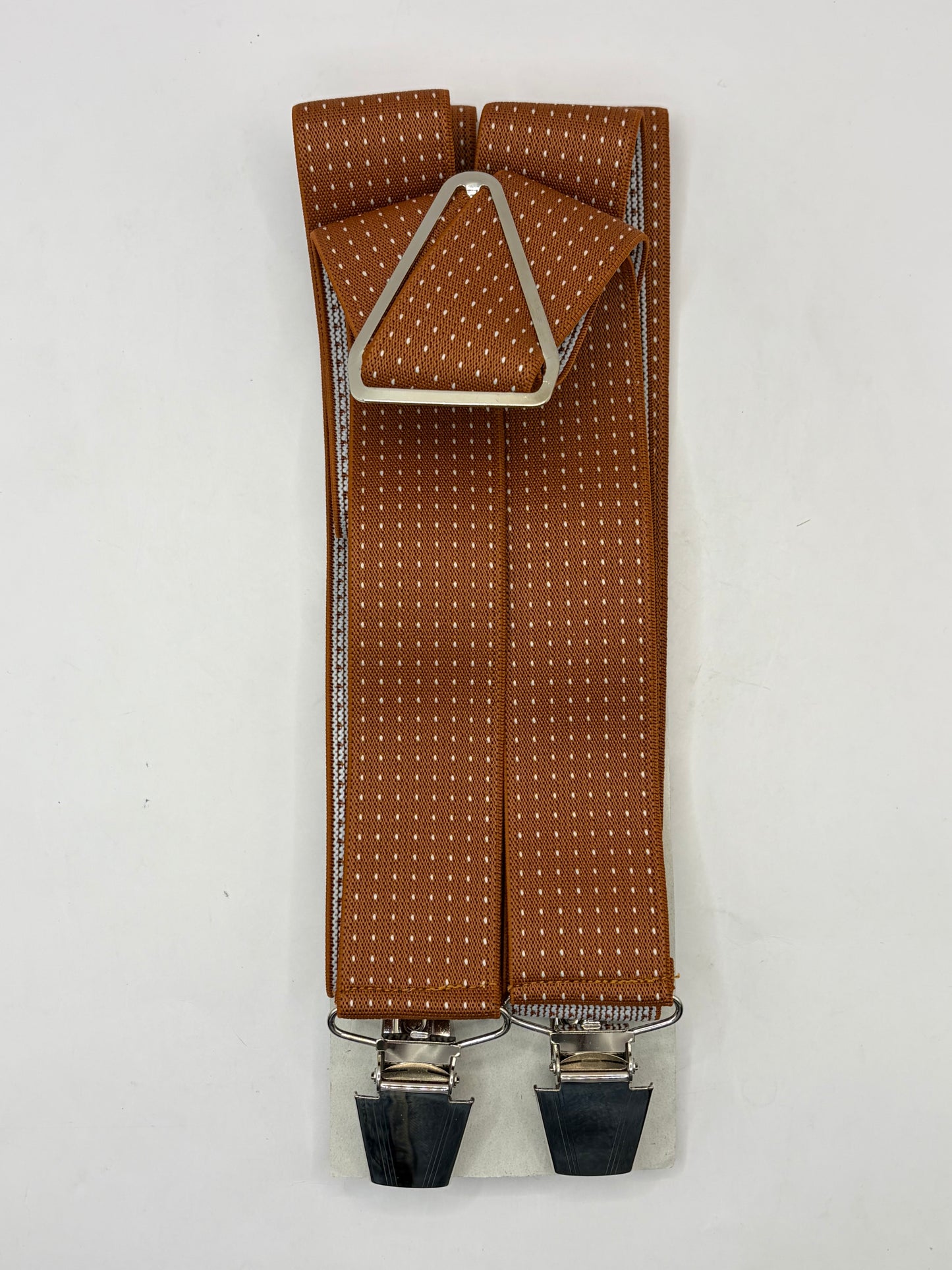 Bretelle da uomo con clip marrone chiaro con puntini - Shop In London