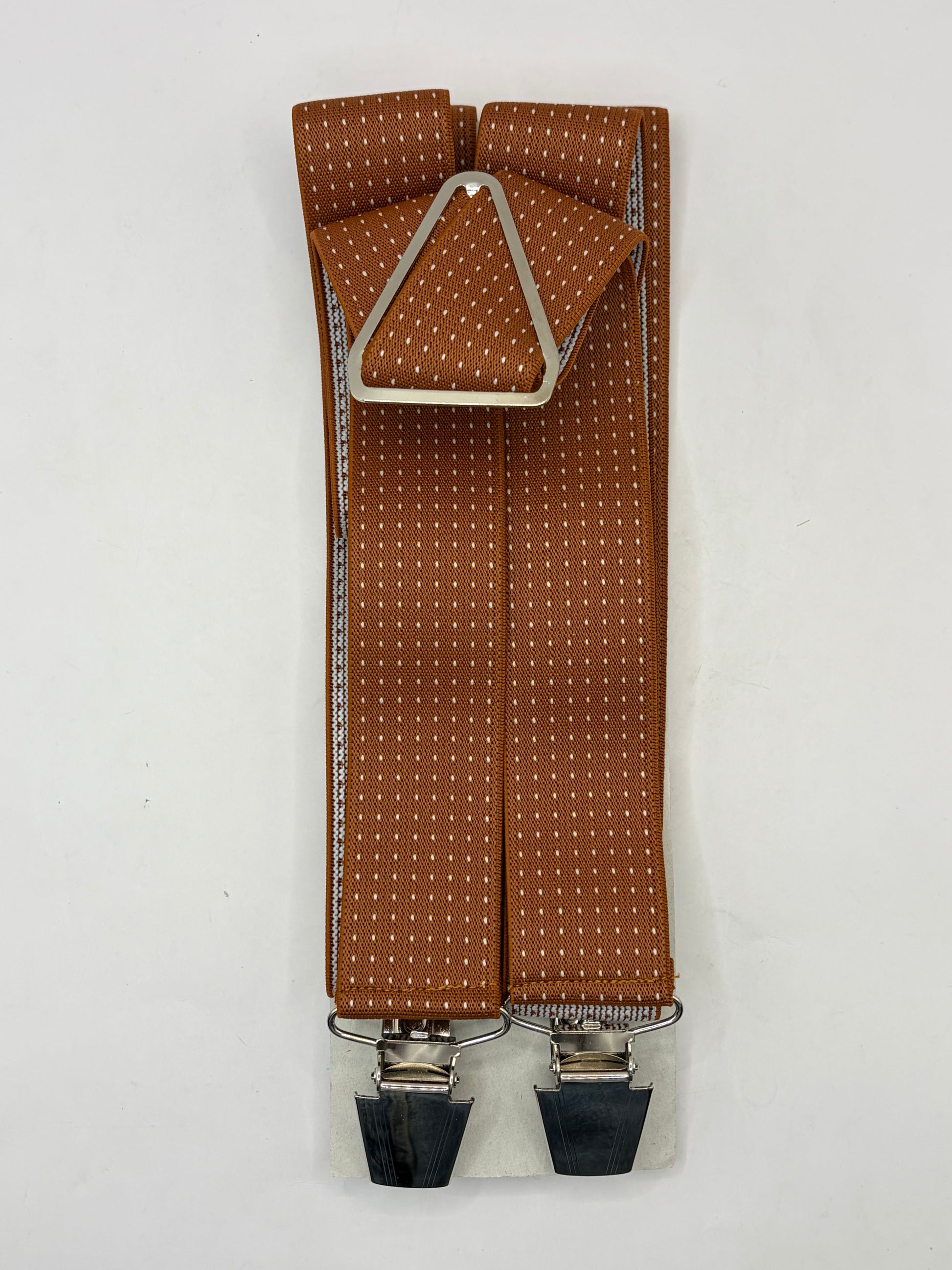 Bretelle da uomo con clip marrone chiaro con puntini - Shop In London