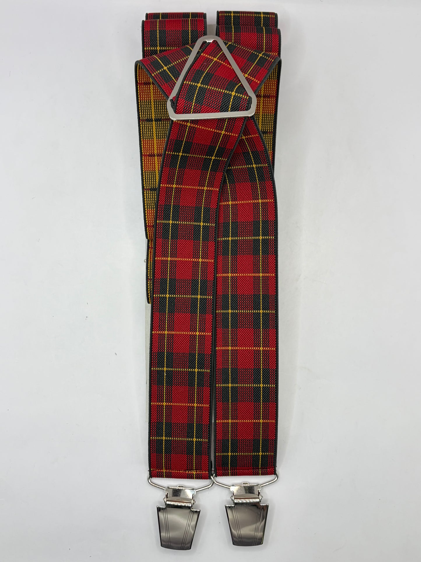 Bretelle da uomo a clip in tartan rosse - Shop In London
