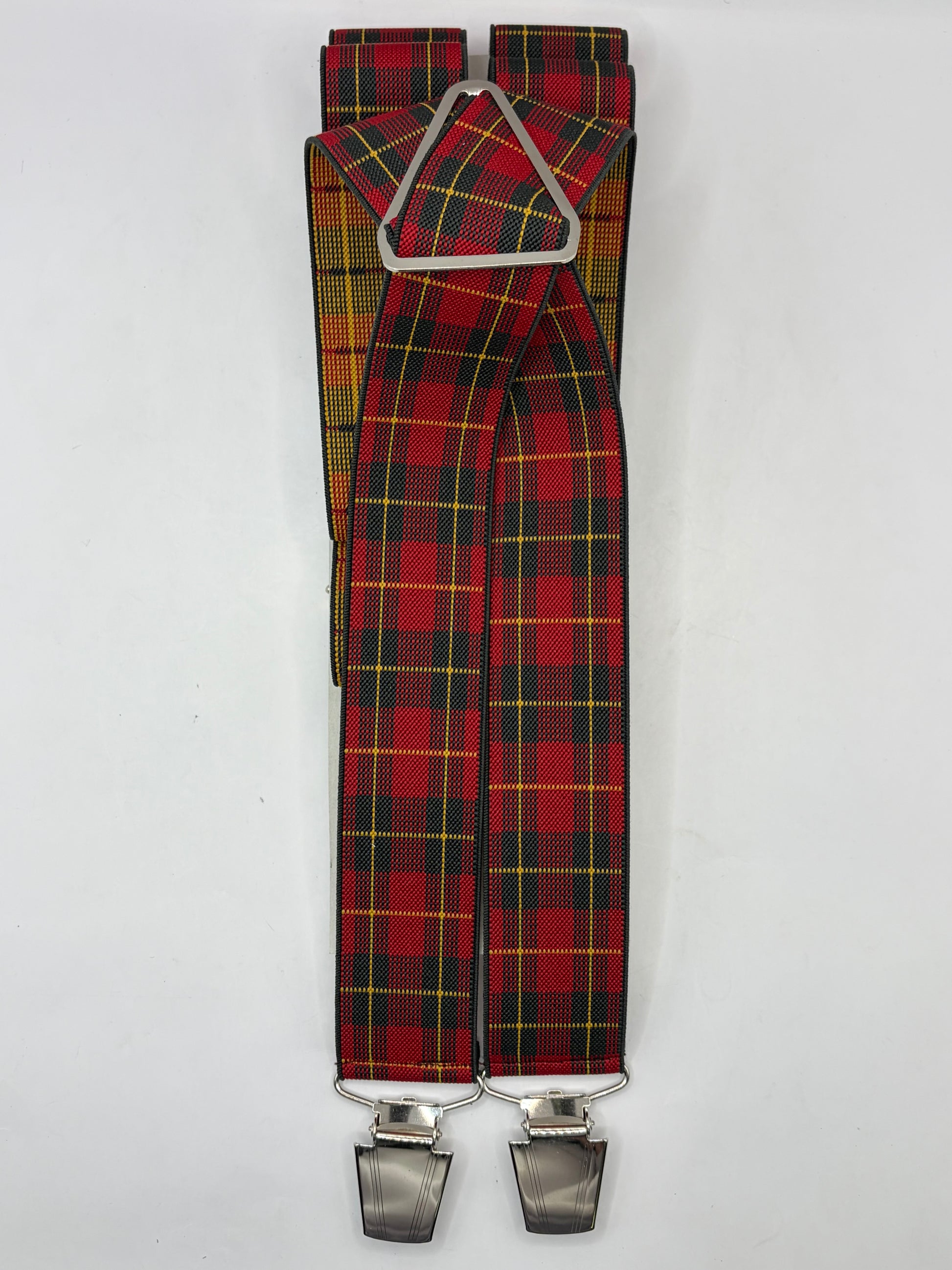 Bretelle da uomo a clip in tartan rosse - Shop In London