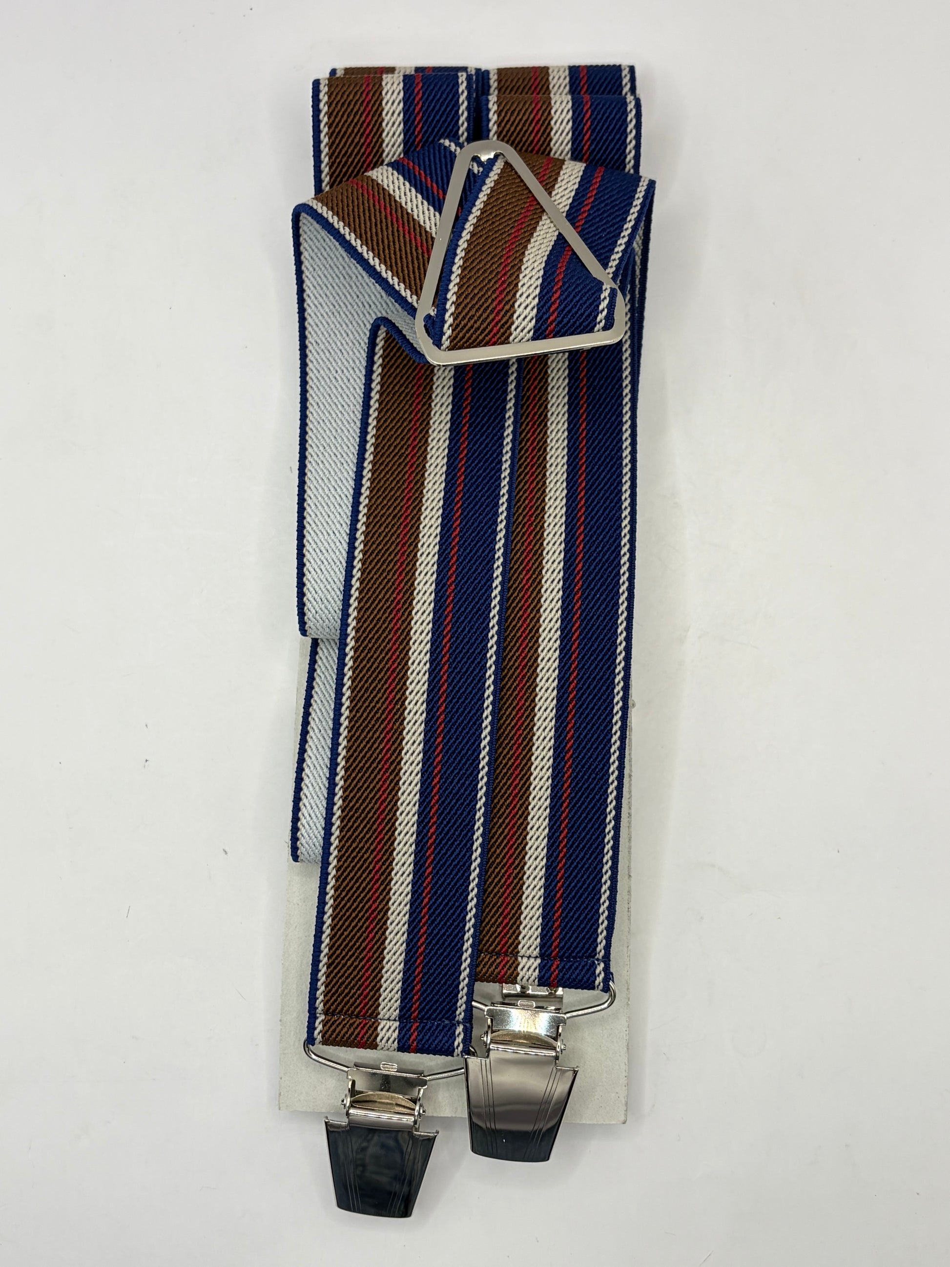 Bretelle da uomo a clip a righe blu e marroni - Shop In London