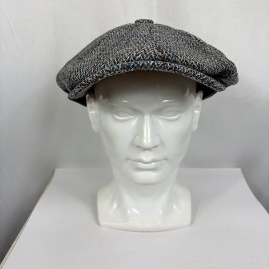 Coppola nuova inglese in lana grigia a spina di pesce a otto spicchi stile Peaky Blinders elasticizzata