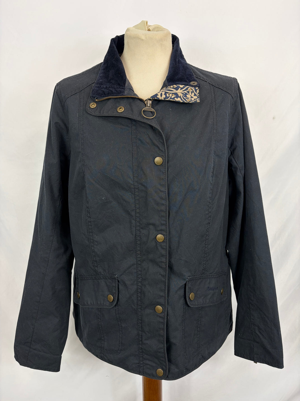 Barbour Giacca corta blu donna Medium Tg. 44/46 Morris Navy Wax Utility Jacket Size UK16