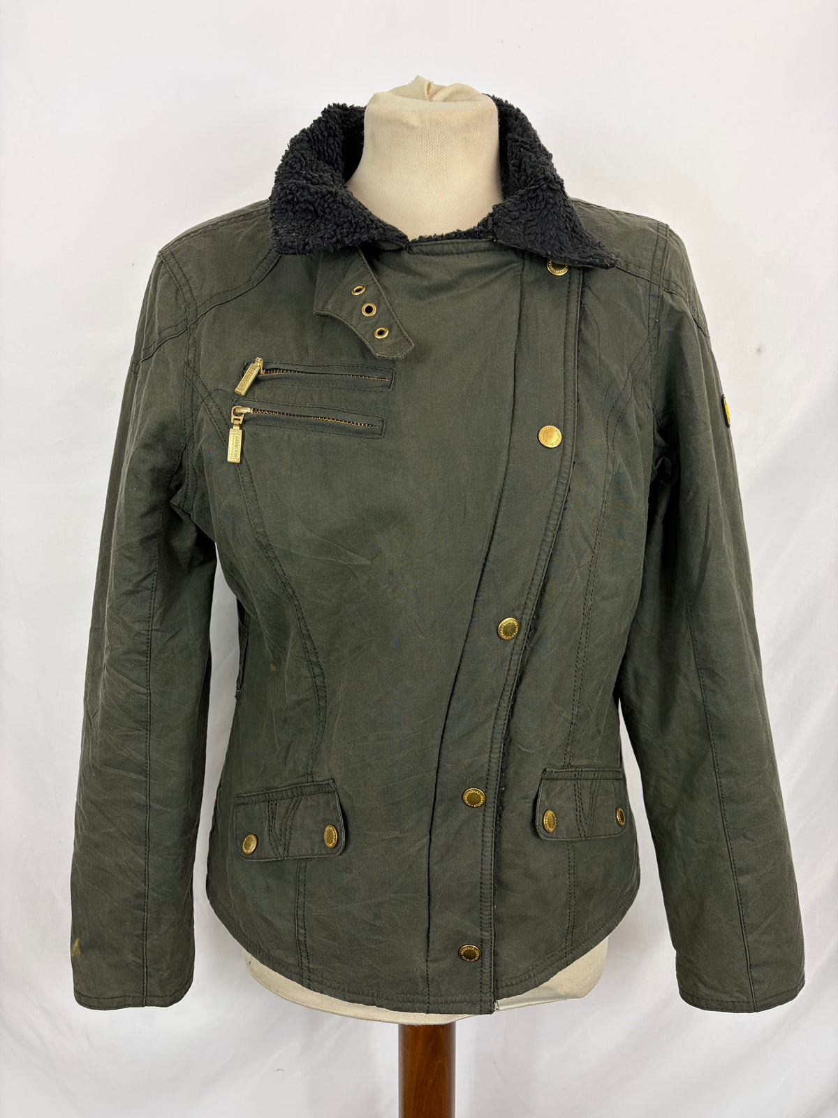 Giacca Barbour International da donna corta verde UK10 Small -Lady Green wax Wheelstand Jacket Uk10
