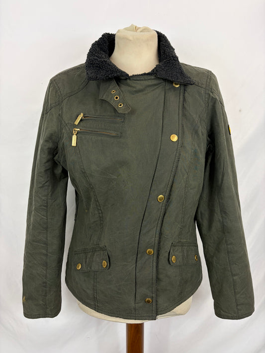 Giacca Barbour International da donna corta verde UK10 Small -Lady Green wax Wheelstand Jacket Uk10