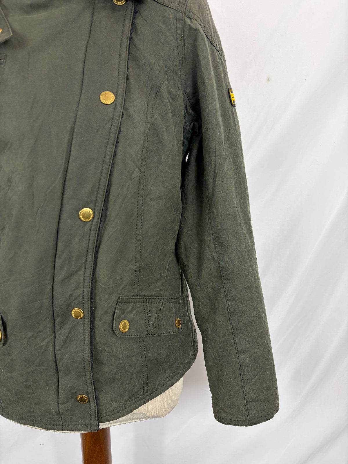 Giacca Barbour International da donna corta verde UK10 Small -Lady Green wax Wheelstand Jacket Uk10