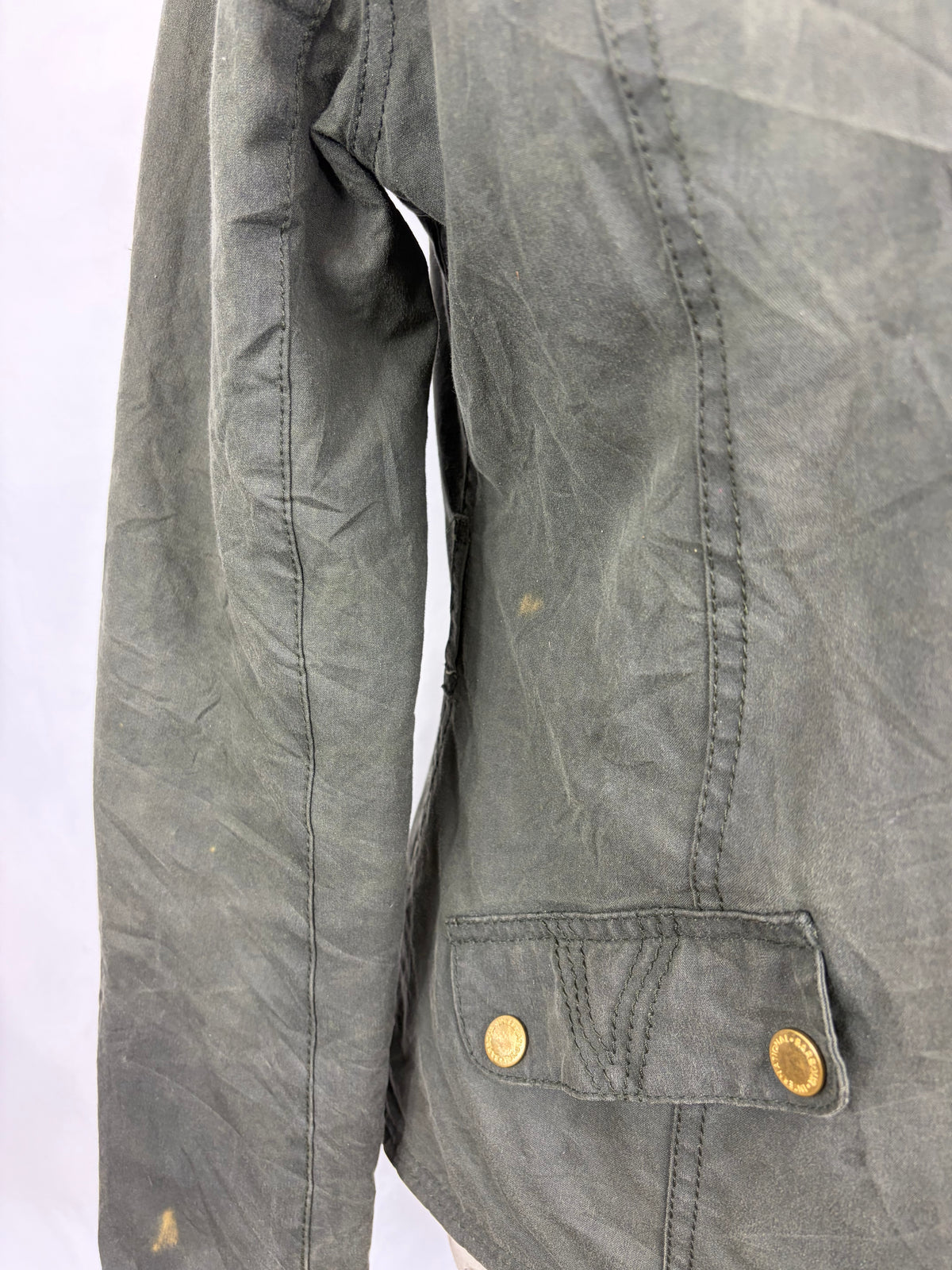 Giacca Barbour International da donna corta verde UK10 Small -Lady Green wax Wheelstand Jacket Uk10