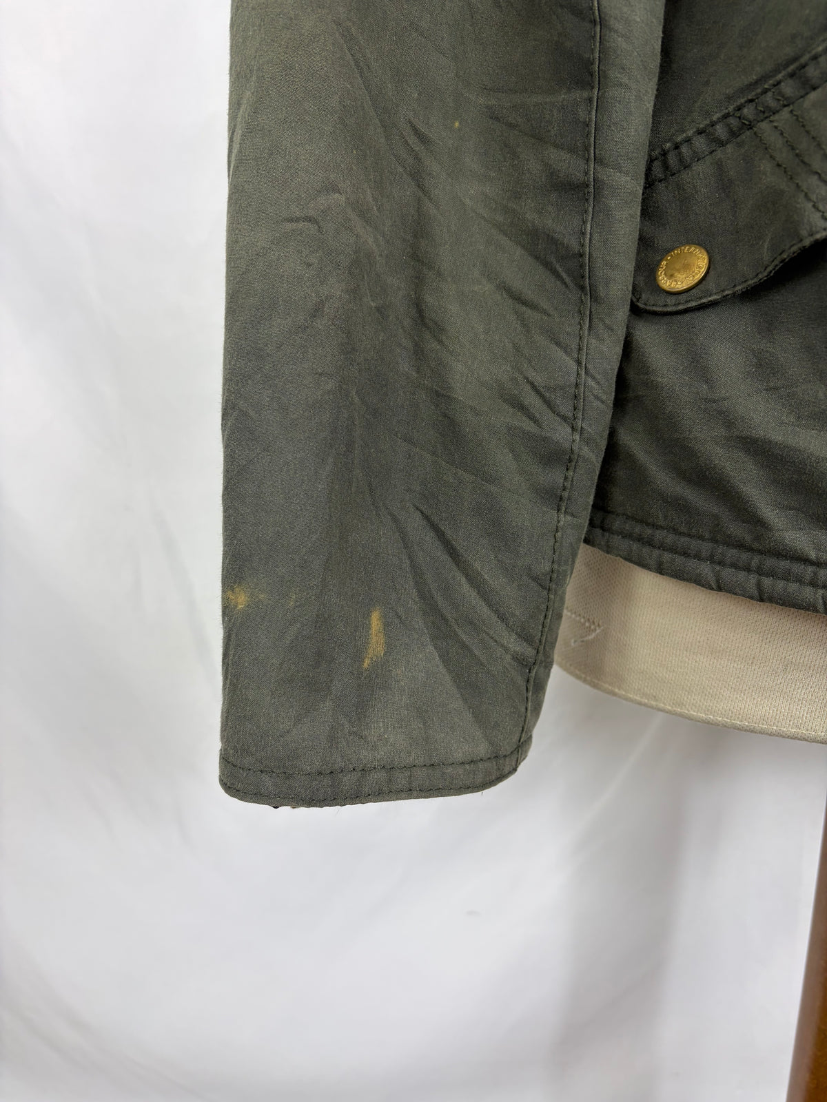 Giacca Barbour International da donna corta verde UK10 Small -Lady Green wax Wheelstand Jacket Uk10