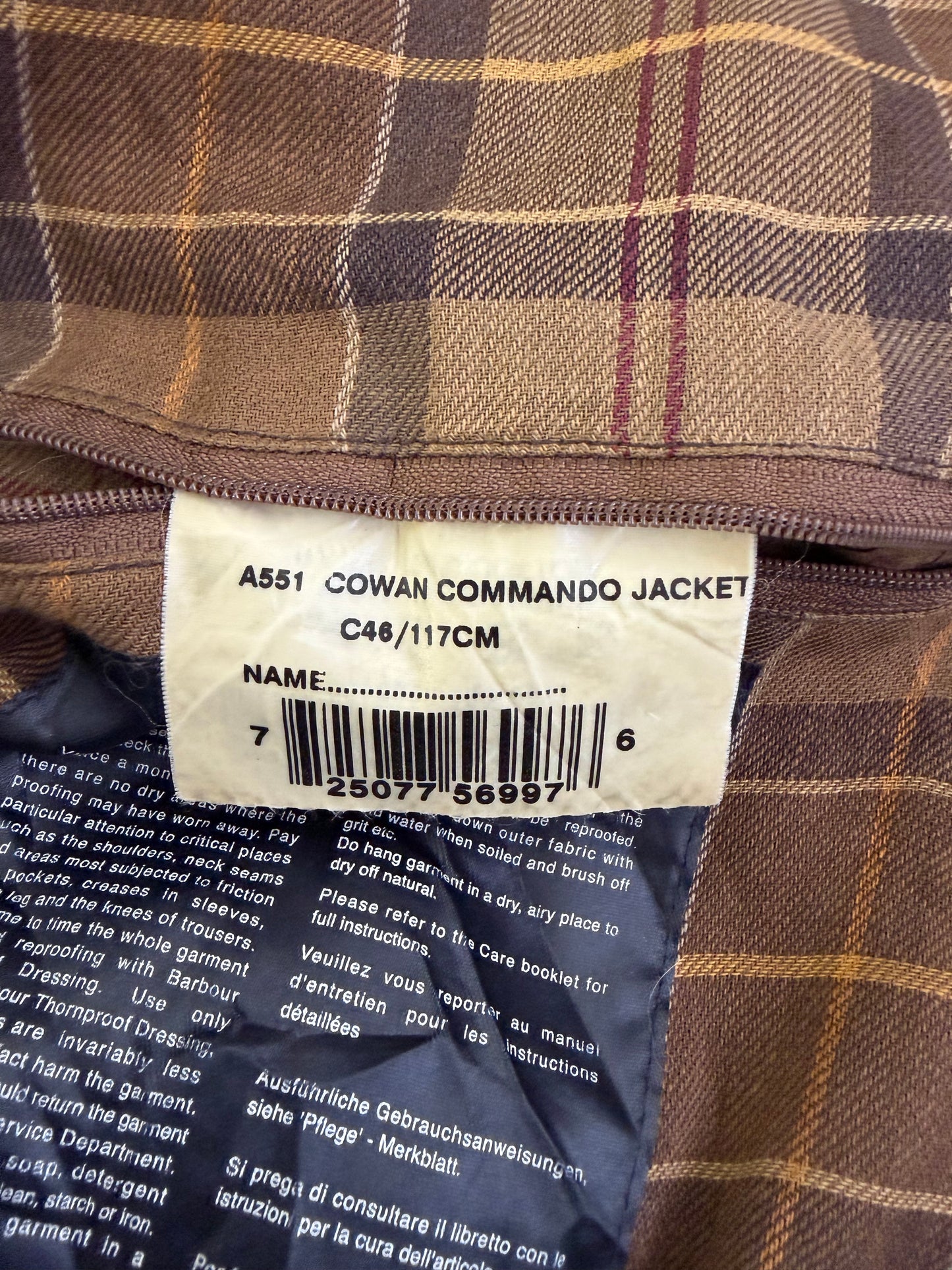 RARA Barbour Giacca Cowan Commando marrone c46/117 cm Brown wax Man Jacket size XLarge