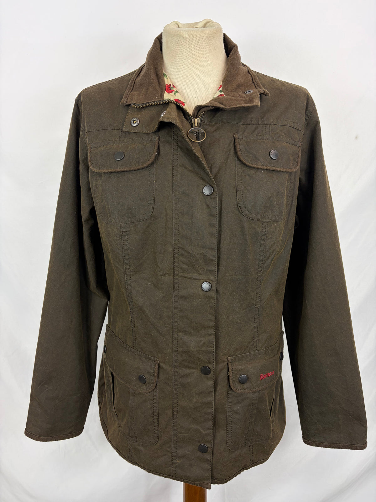 Barbour Giacca corta verde oliva da donna  con rose M Tg. 44 Lady Utility Jacket Size UK14