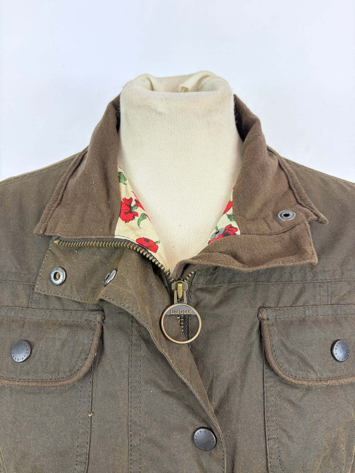 Barbour Giacca corta verde oliva da donna  con rose M Tg. 44 Lady Utility Jacket Size UK14