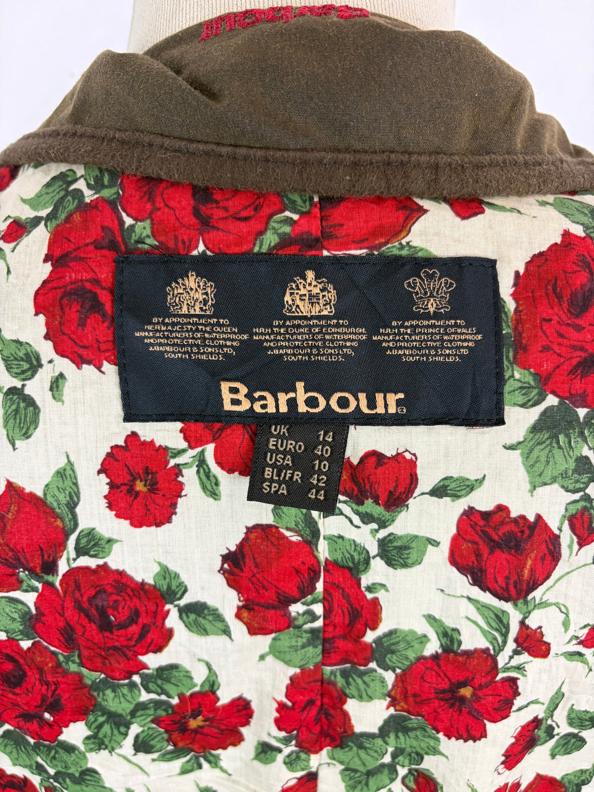 Barbour Giacca corta verde oliva da donna  con rose M Tg. 44 Lady Utility Jacket Size UK14