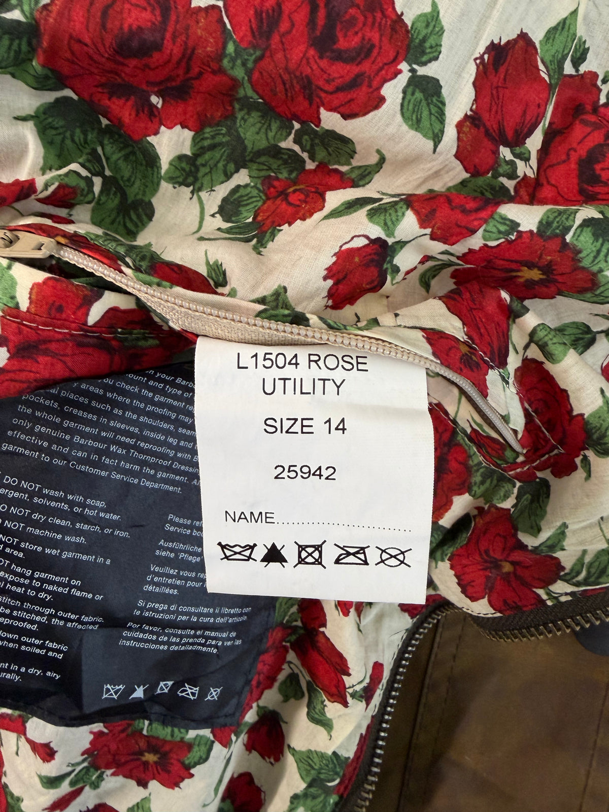 Barbour Giacca corta verde oliva da donna  con rose M Tg. 44 Lady Utility Jacket Size UK14