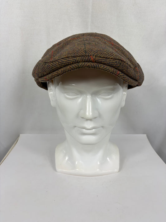 Coppola nuova inglese liscia in lana marrone chiaro fantasia tweed  S/M e L/XL