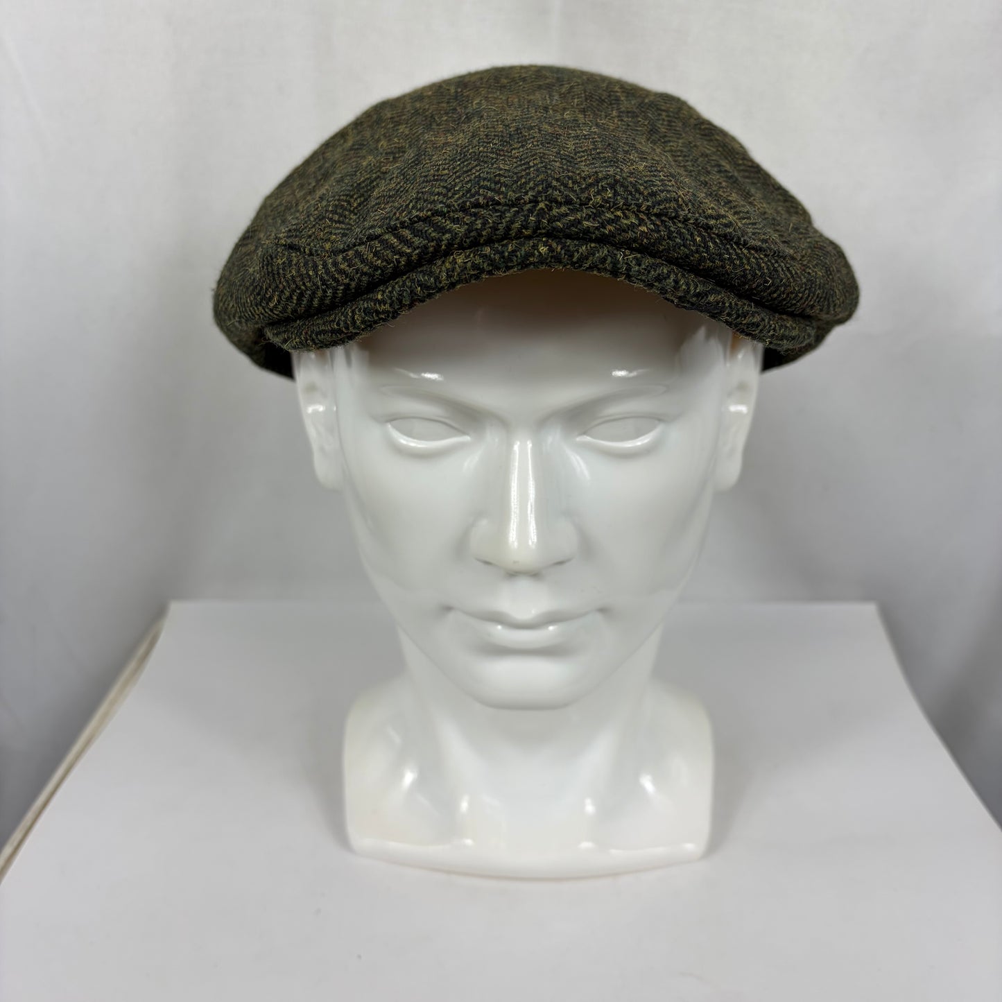 Coppola nuova inglese liscia in lana verde a spina di pesce  S/M