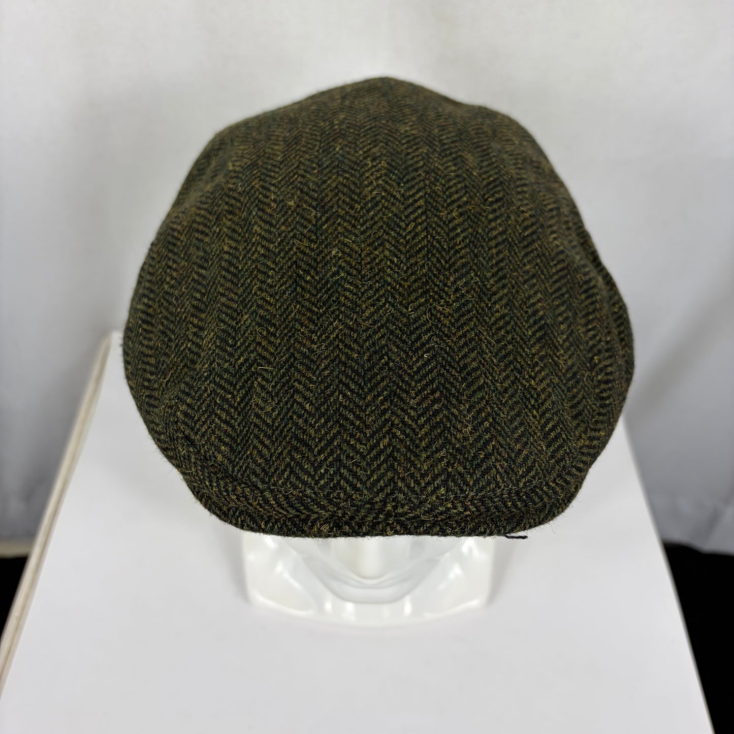 Coppola nuova inglese liscia in lana verde a spina di pesce  S/M