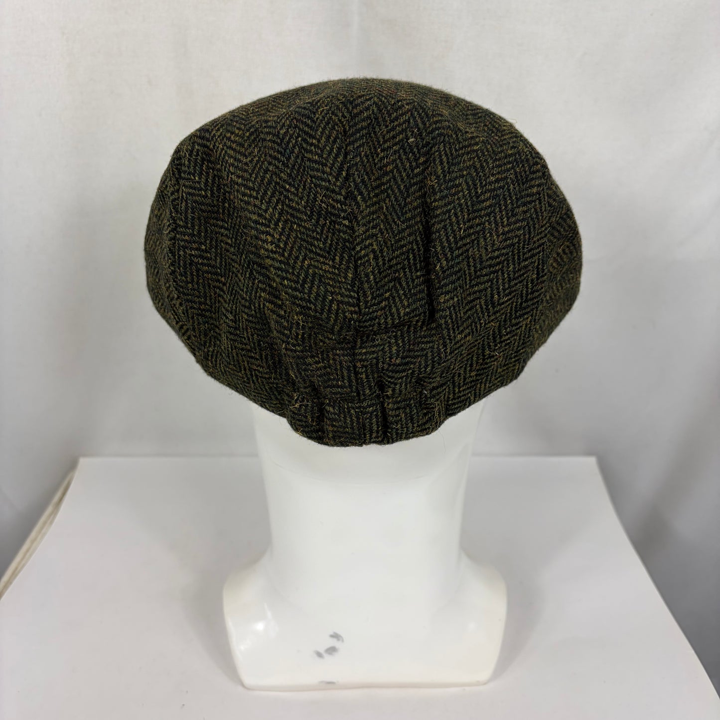 Coppola nuova inglese liscia in lana verde a spina di pesce  S/M