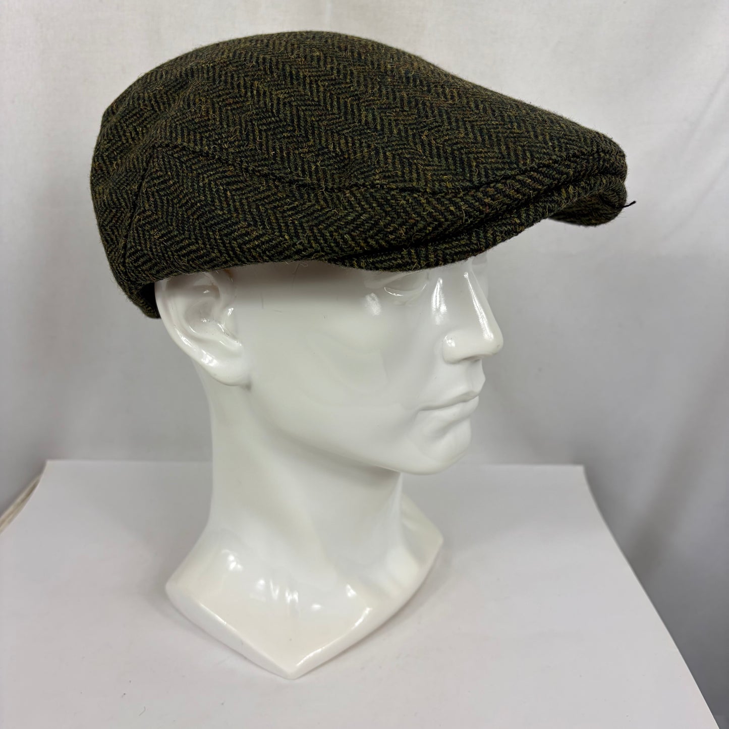 Coppola nuova inglese liscia in lana verde a spina di pesce  S/M