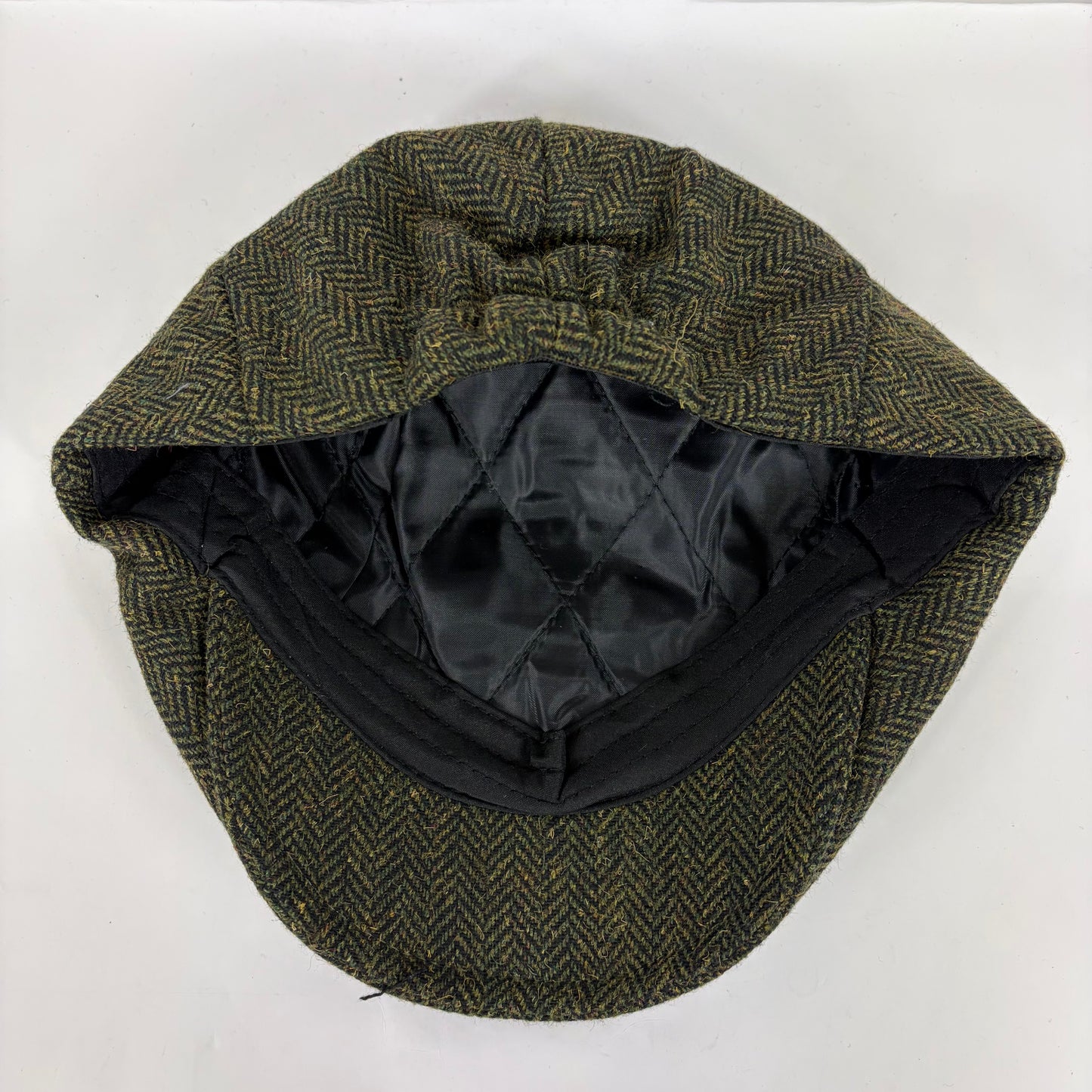 Coppola nuova inglese liscia in lana verde a spina di pesce  S/M