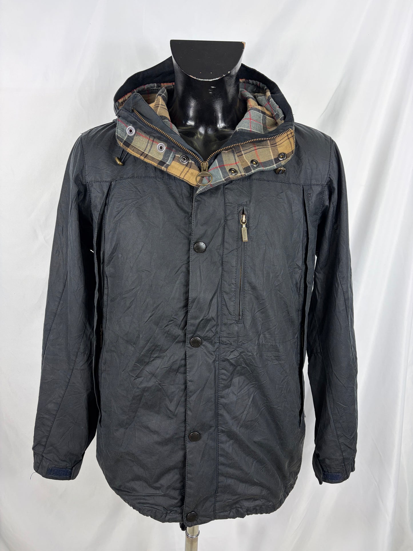 Giacca Barbour da uomo con cappuccio blu Large - Man Millom navy wax jacket size Large