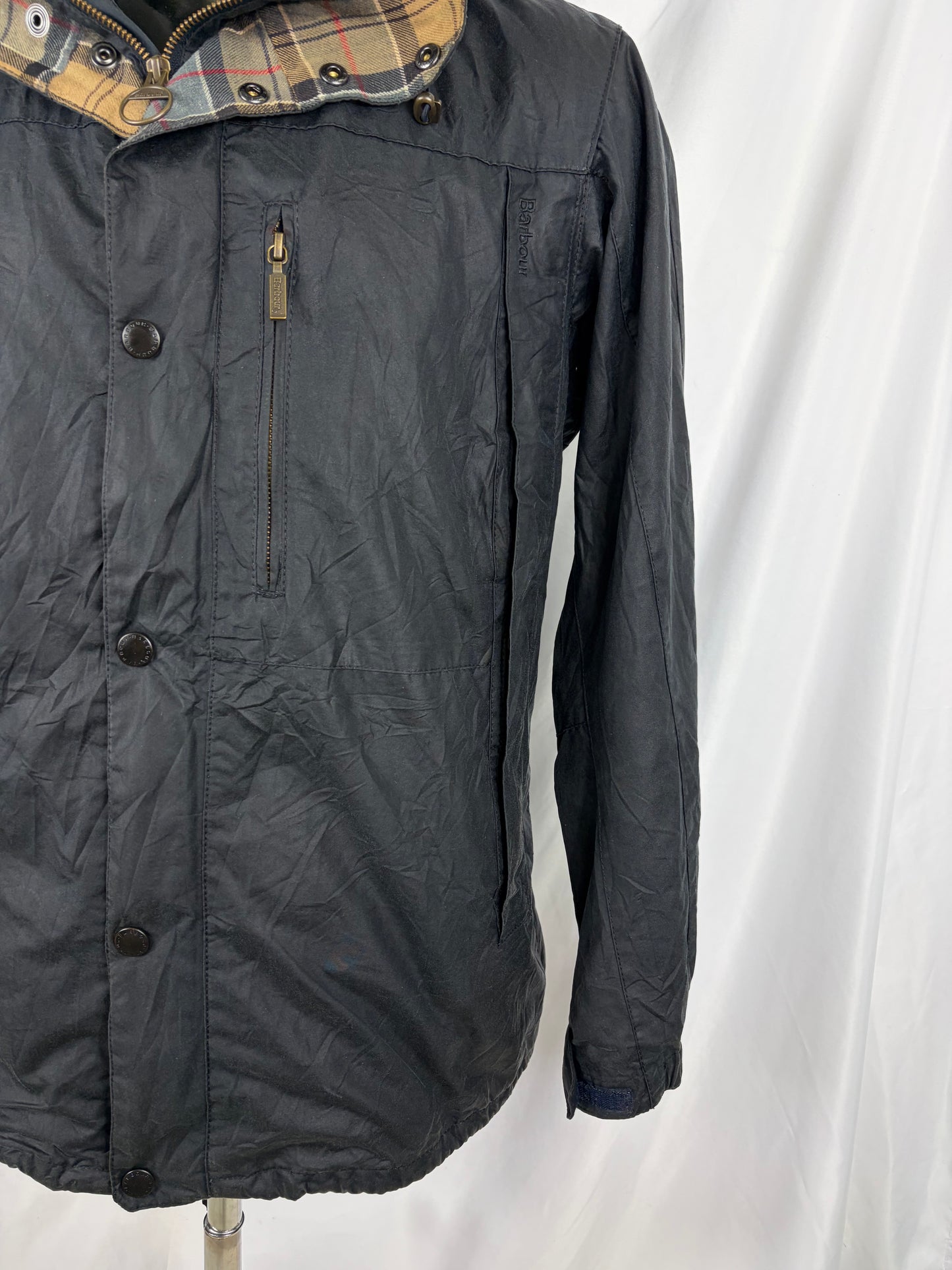Giacca Barbour da uomo con cappuccio blu Large - Man Millom navy wax jacket size Large